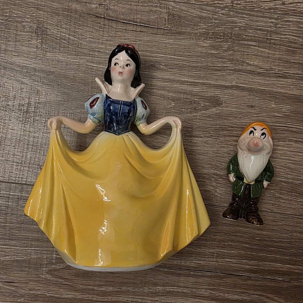 Disney Snow White And Grumpy Ceramic Figurines-Vintage
